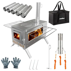 Tent Wood Stove with 6 Stainless Chimney Pipes