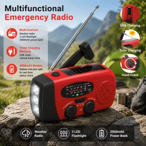Solar Hand Crank Emergency Radio 2000mAh Power